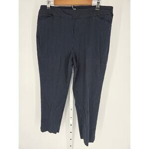 Chico's Women's High Rise Blue Elastic Waist Straight Leg Pockets Pant Size 3R